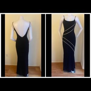 Vintage Y2K 90s Beautiful Black gold Evening Gown maxi dress Crystal Small